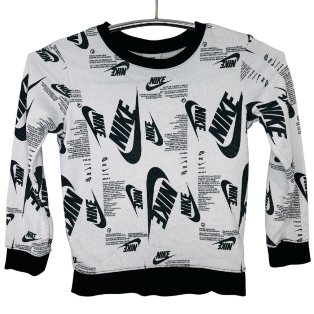 Nike B NSW Futura Allover Print Boy’s Black and White Crewneck Sweatshirt Size L